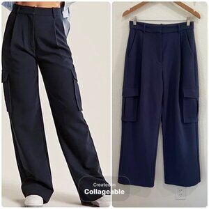 Abercrombie High Rise Sloan Wide Leg Cargo Pants Navy Feminine Preppy Old Money